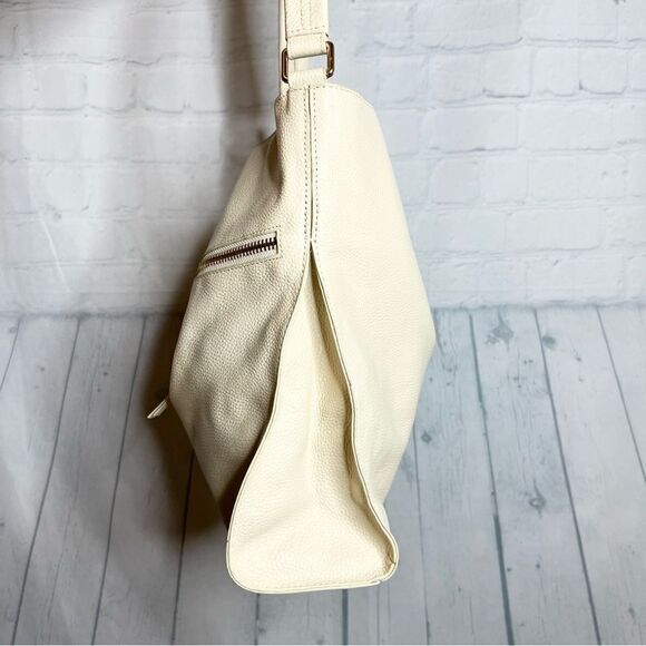 Tote Le Monde ivory pebbled leather slouchy hobo shoulder bag luxurious - Picture 3 of 16